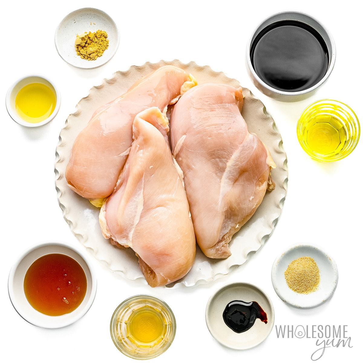 Teriyaki chicken recipe ingredients measured out.